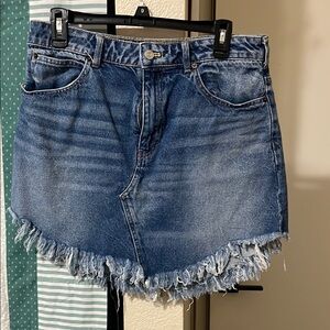 We The Free Blue Denim Frayed Hem Skirt